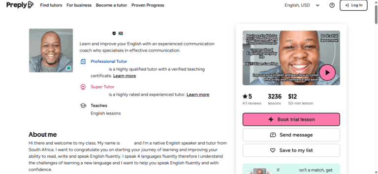 What your Preply Tutor Profile looks like