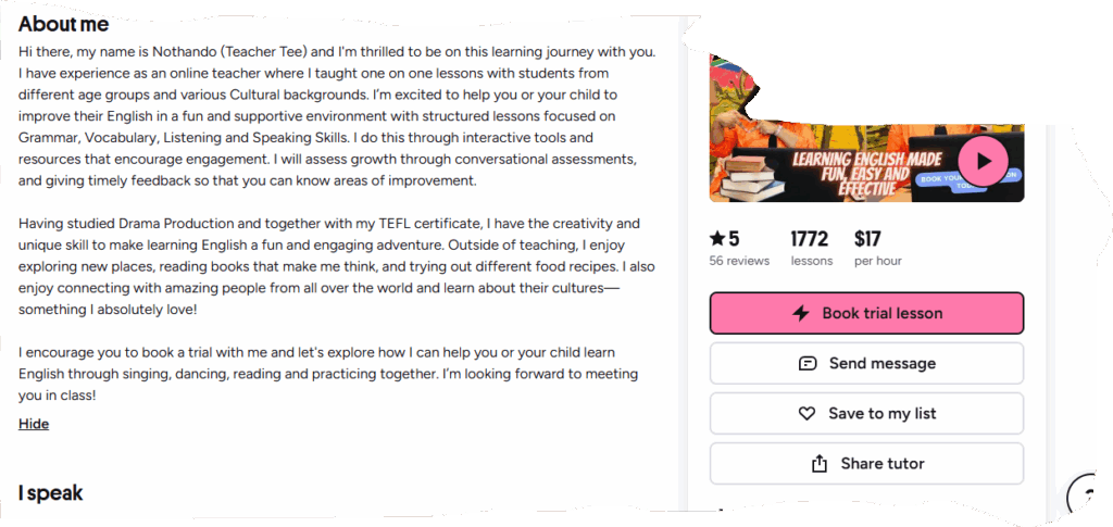 How a winning Preply profile description looks like How a winning Preply profile description looks like